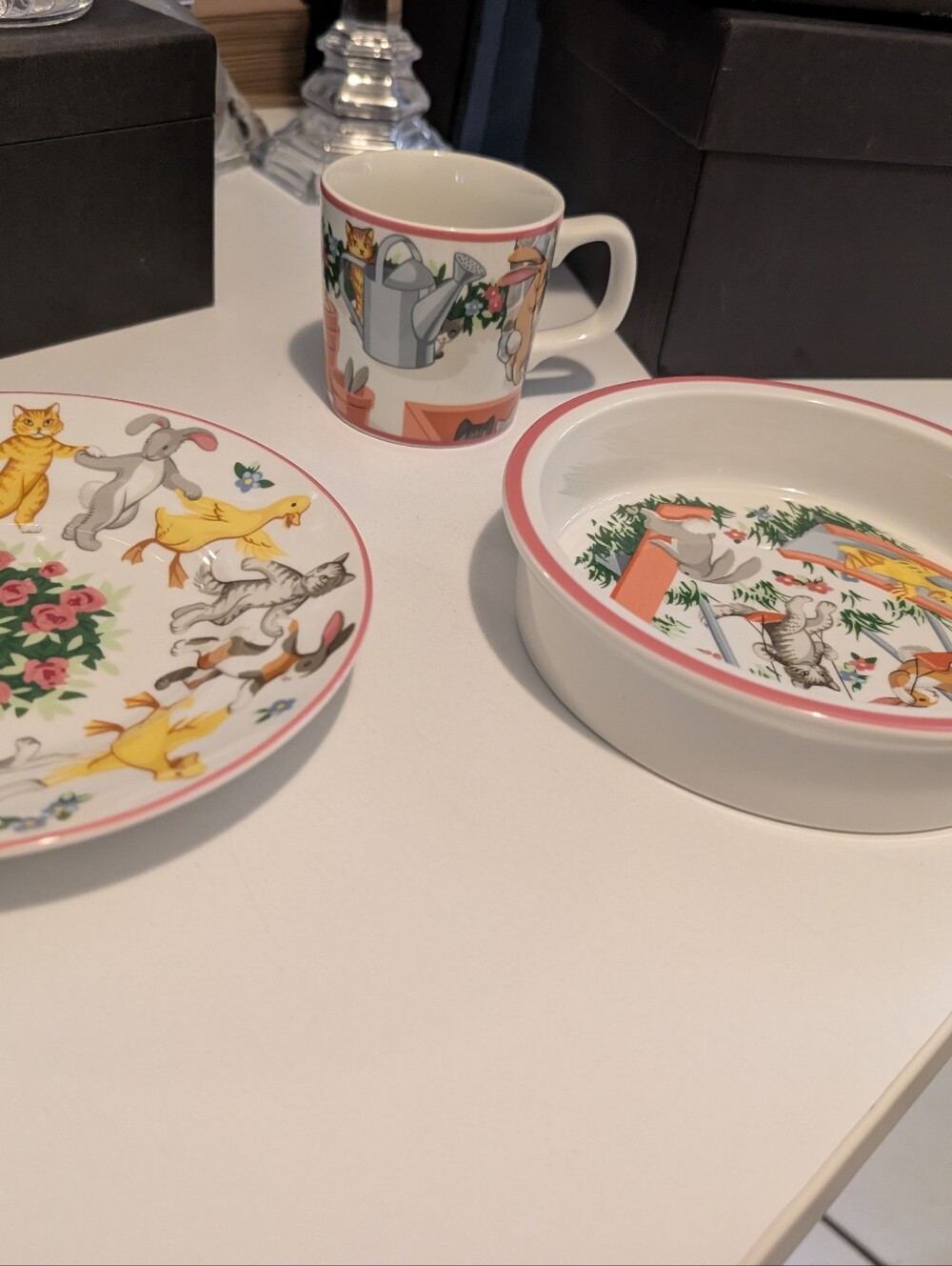 Tiffany & Co. Tiffany Playground Porcelain 3 Piece Dish Set 1992